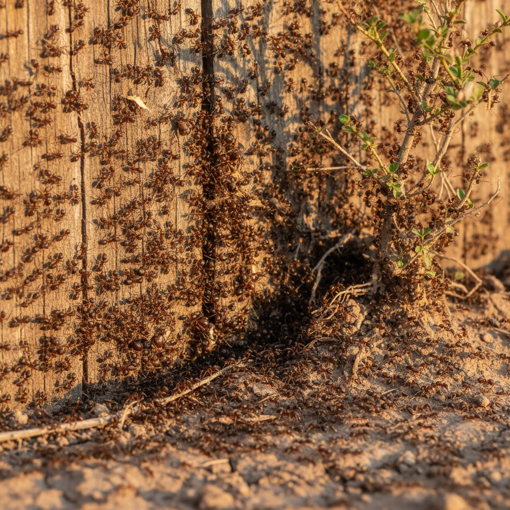 Trail of ants entering home through foundation crack
