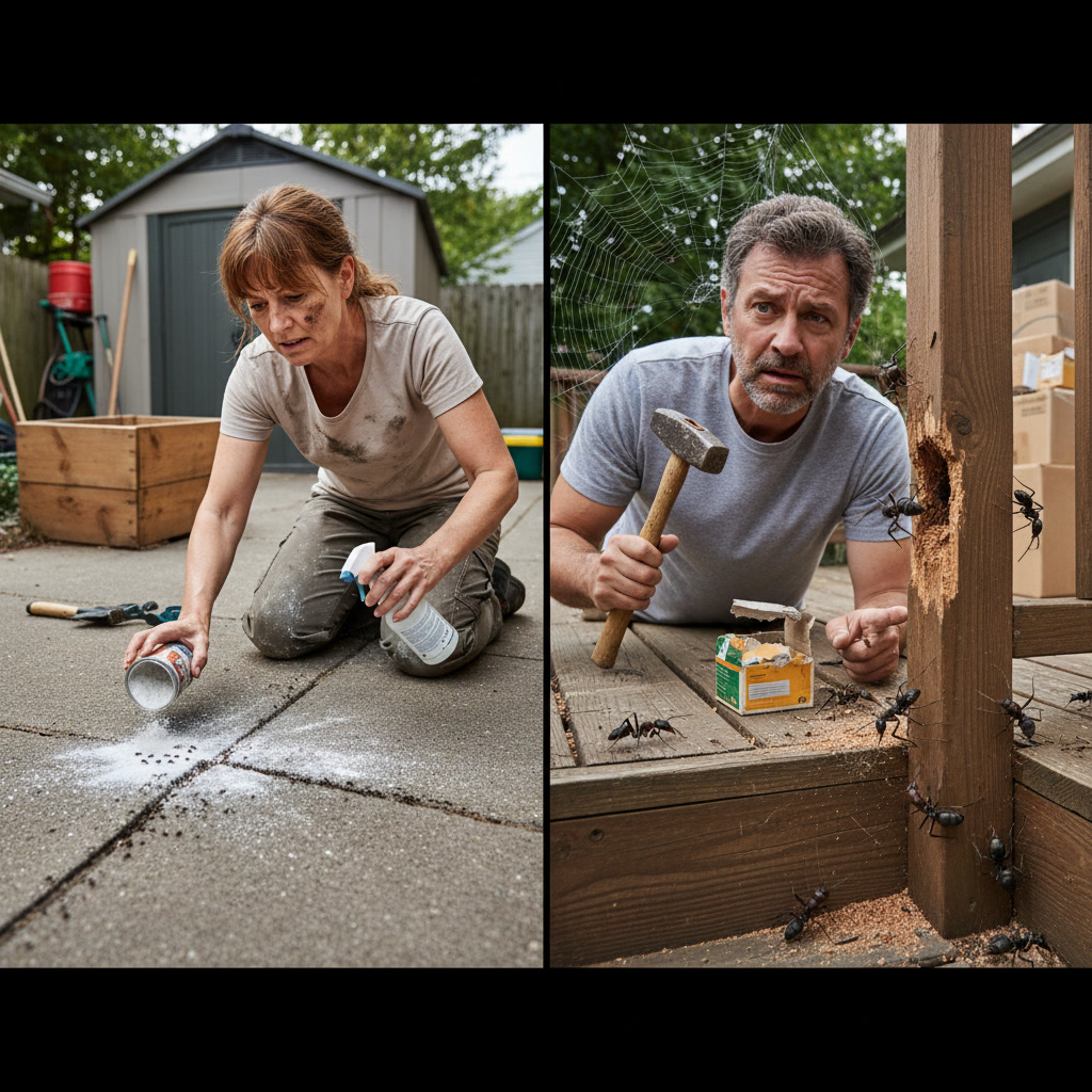 Professional pest technician inspecting wall void for carpenter ant colony
