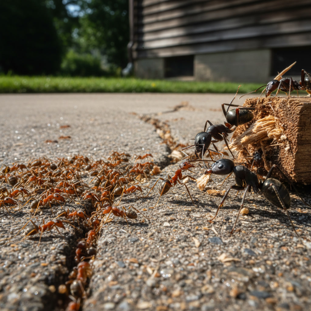 Comparison between pavement ant and carpenter ant workers on wooden surface